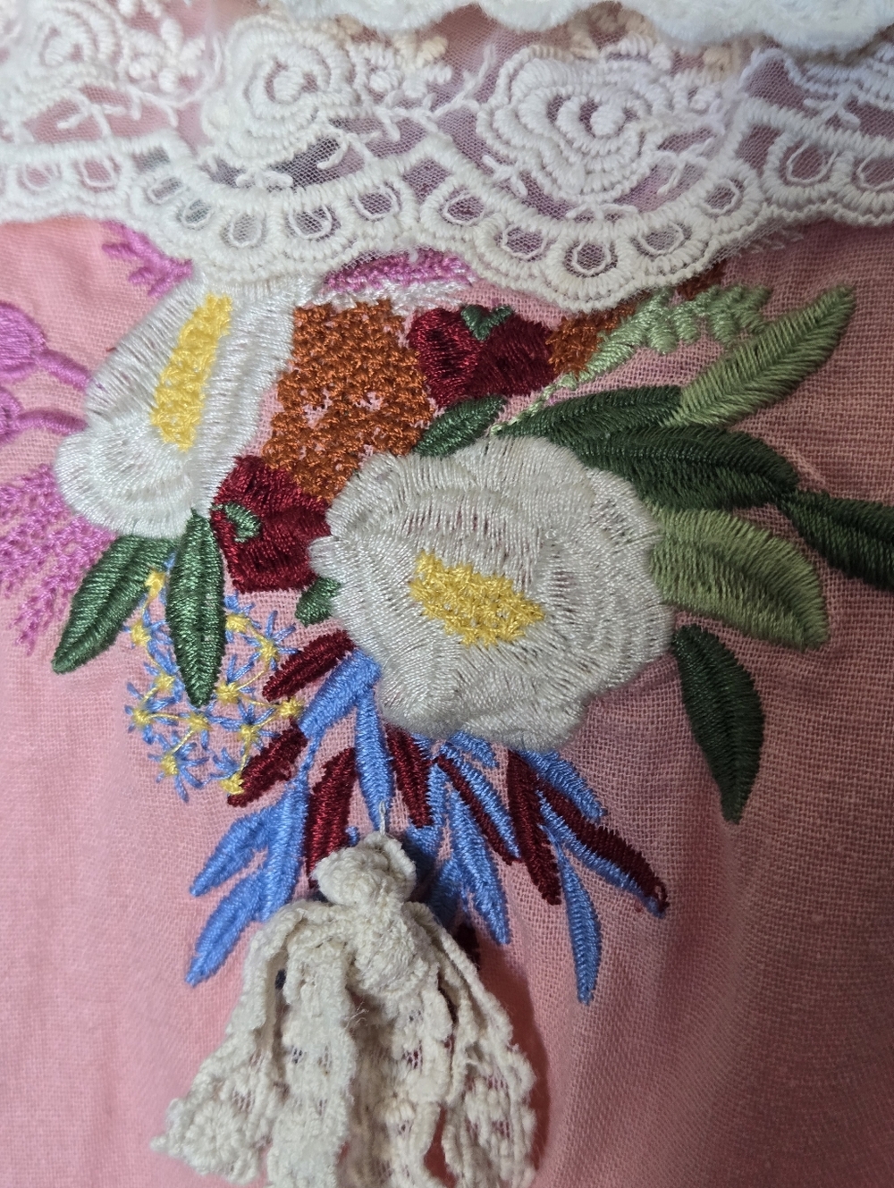 Boho Embroidered Floral Patchwork Midi Summer Dress Cottagecore Romantic - Picture 6 of 12